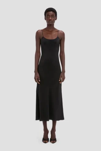 Cami-Midi-Kleid in Schwarz