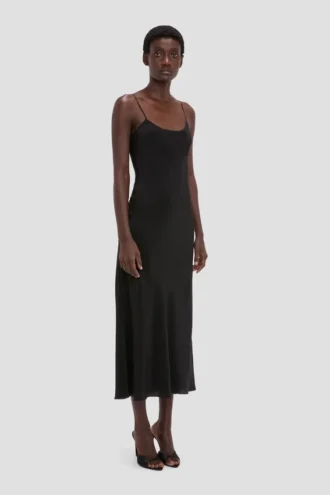 Cami-Midi-Kleid in Schwarz