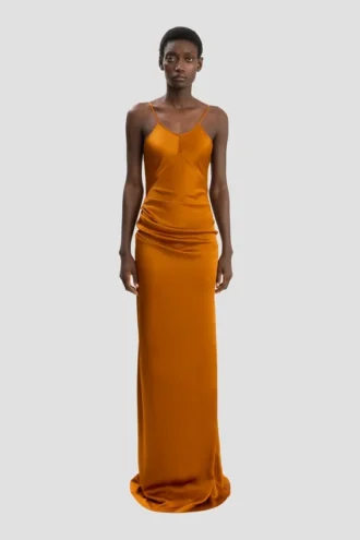 Drapiertes, bodenlanges Cami-Kleid in Bronze