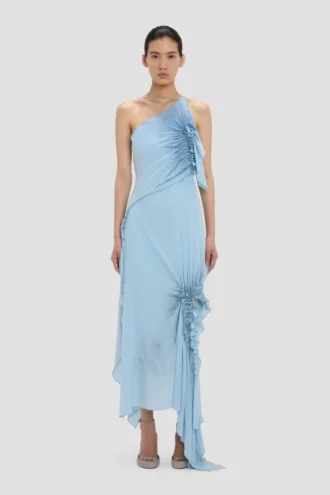 Gesmoktes Neckholder-Kleid in Ionian Blue