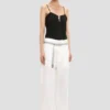 Hose mit geradem Bein und Umschlag in Off-White