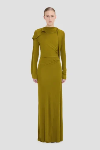 Kleid mit geschlossenem Ausschnitt in Moosgrün
