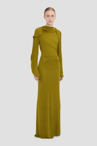 Kleid mit geschlossenem Ausschnitt in Moosgrün