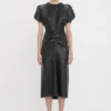 Leder-Midi-Kleid „Bela“ in Schwarz Leder-Midi-Kleid „Bela“ in Schwarz
