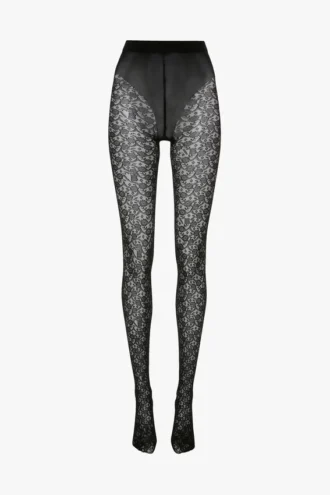 Monogramm-Spitzenstrumpfhose in Schwarz