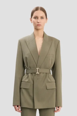 Taillierte Jacke mit Gürtel in Salbei-Melange